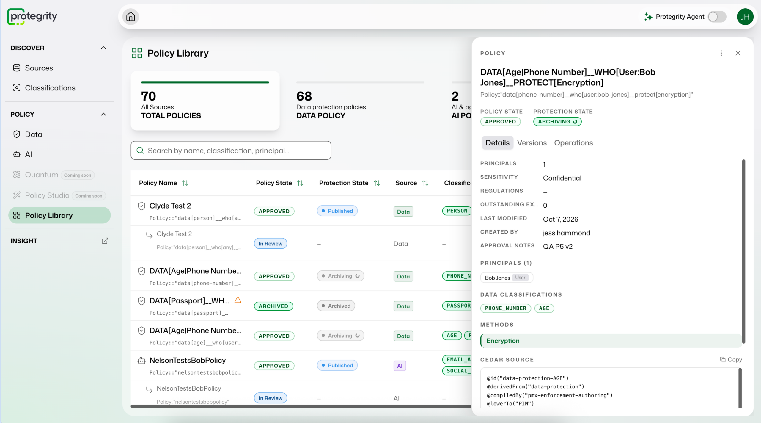 Protegrity product screenshot illustrating agent identity and tool access controls.