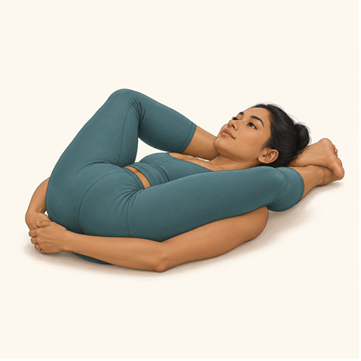 ChatGPT-generated illustration attempting the Yoganidrasana yoga pose