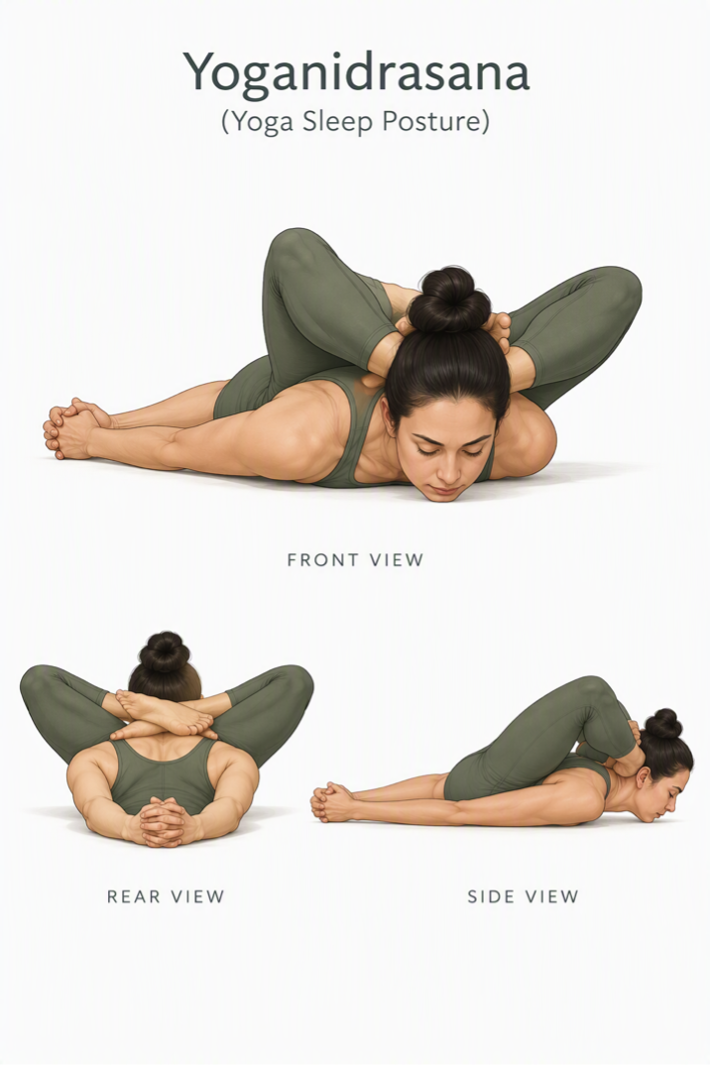 Copilot-generated multi-view yoga illustration showing anatomical inconsistencies
